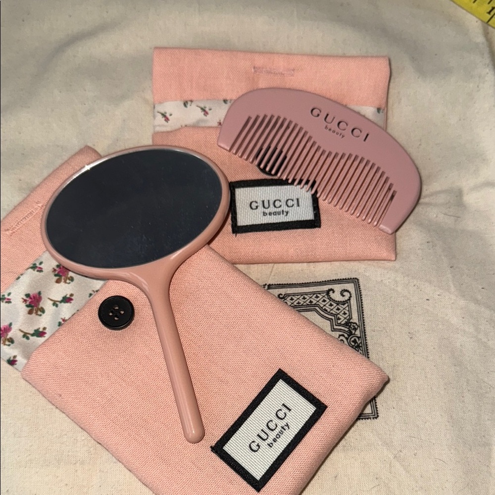 Gucci Pink Accessory Set with Mirror Comb and Pouch